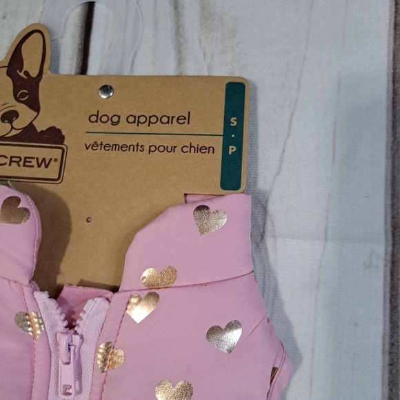 Pup Crew Small Pink Puffer Jacket Coat With Shiny Gold Hearts - Picture 2 of 5